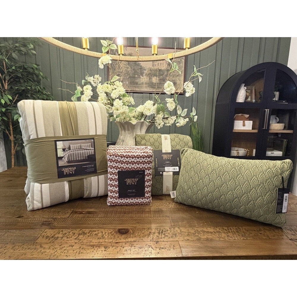 Jeremiah Brent Home 3pc Full/Queen Textured Stripe Cotton Comforter Set Green